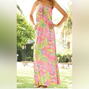 Lilly Pulitzer Marlisa All Nighter Print Slub Jersey Strapless Maxi Dress Size M